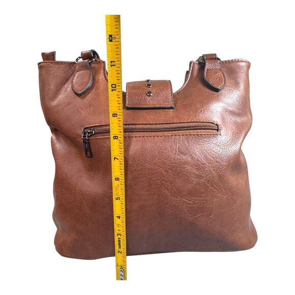 Sam & Hadley Brown Vegan Leather Tote Bag Purse Braided Straps & Outer Pocket - Picture 4 of 8